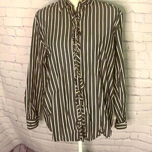 Ralph Lauren Grey White Striped Button Up Large